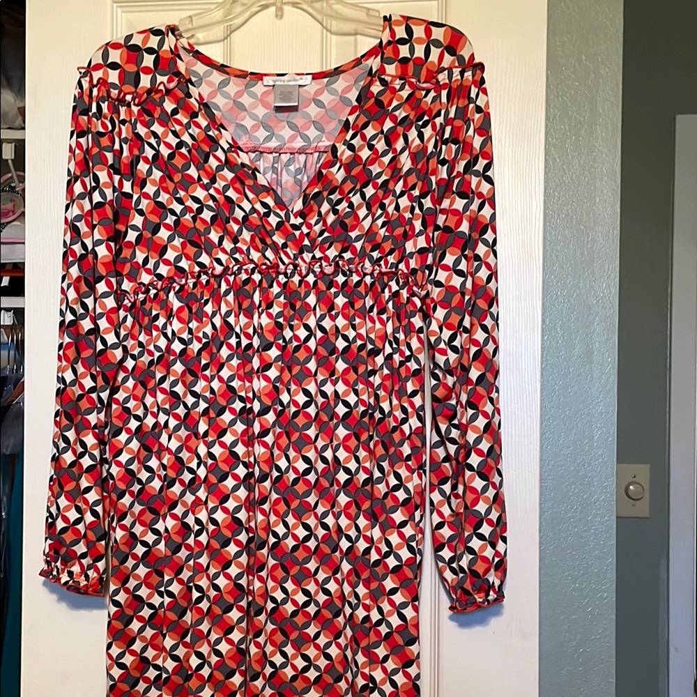 Geometric Orange, Cream and Black Women's Dress by Poppy Garden